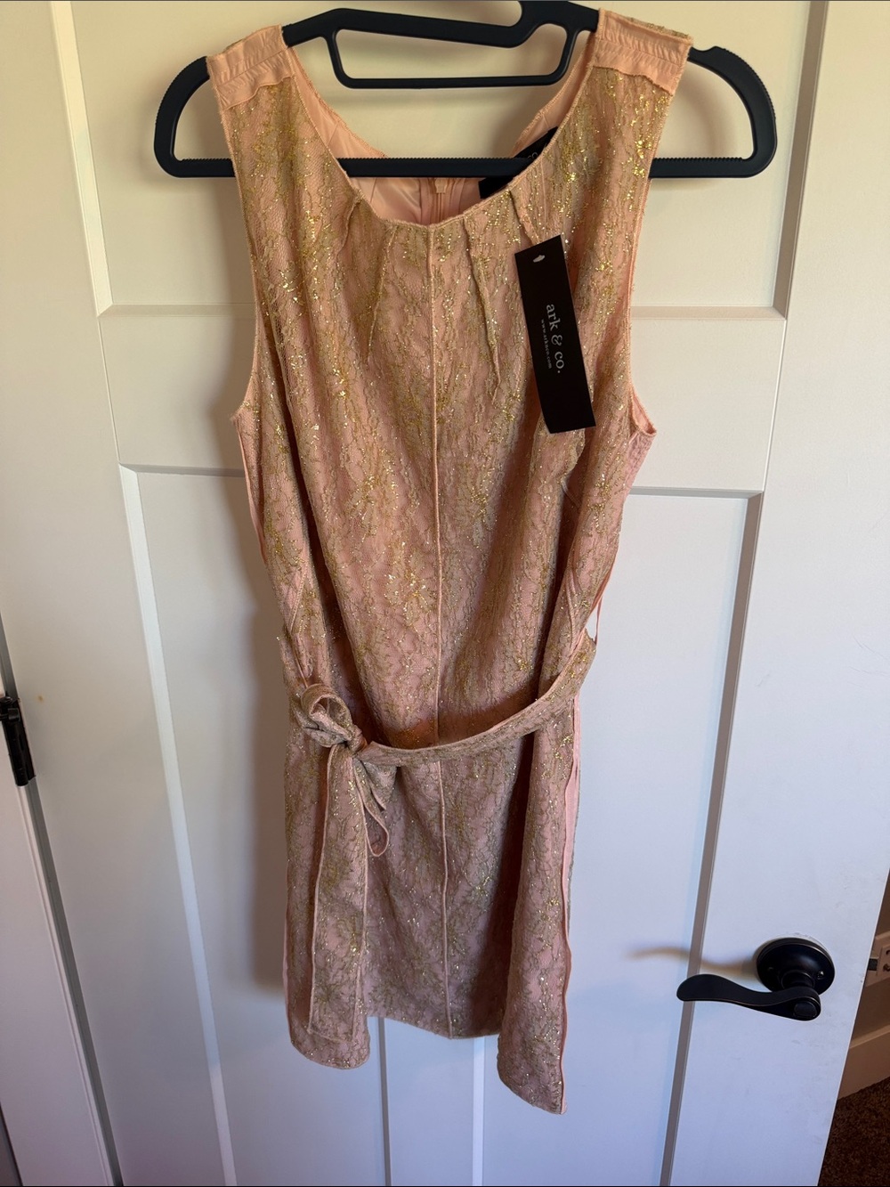 Ark and  Co Sleeveless Pink Lace Sheath Dress with Gold Accents